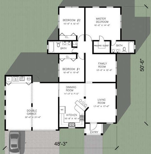 plano de casa con dos baños, plano de casa con dos cocheras