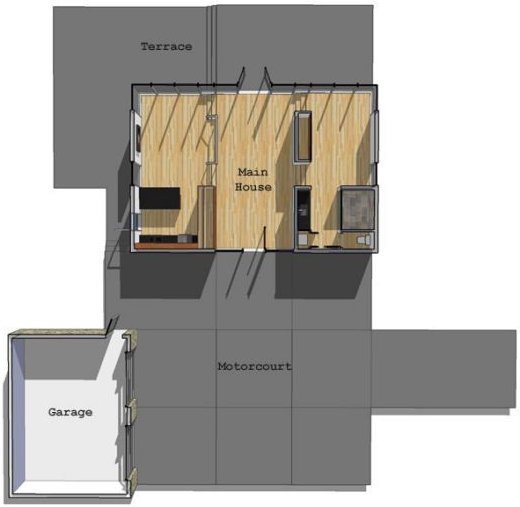 plano de garaje, plano casa pequeña moderna