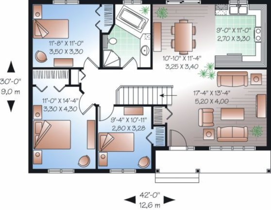 plano casa 3 dormitorios, 3 habitaciones