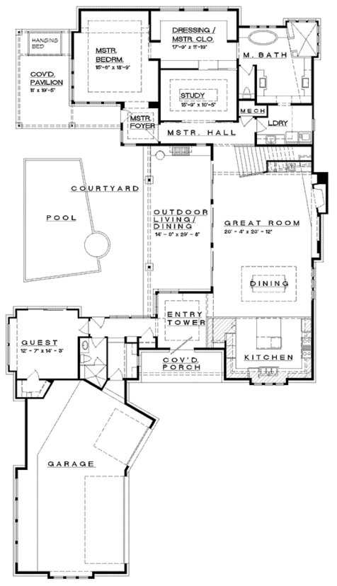 plano casa moderna con pileta, plano de pileta