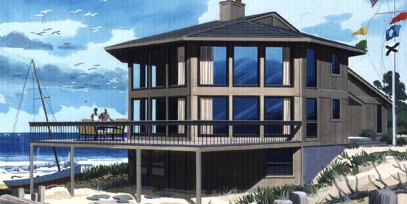 fachada de casa en la costa, frente de casa vidriada, casa deck vista al rio, casa deck vista al mar