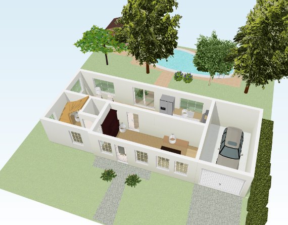 plano de casa de campo 3d, diseño 3d casa de campo