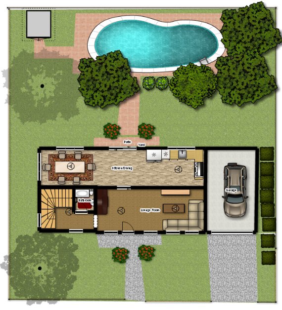 plano de casa de campo pequeña, plano de casa campo con pileta, piscina casa de campo