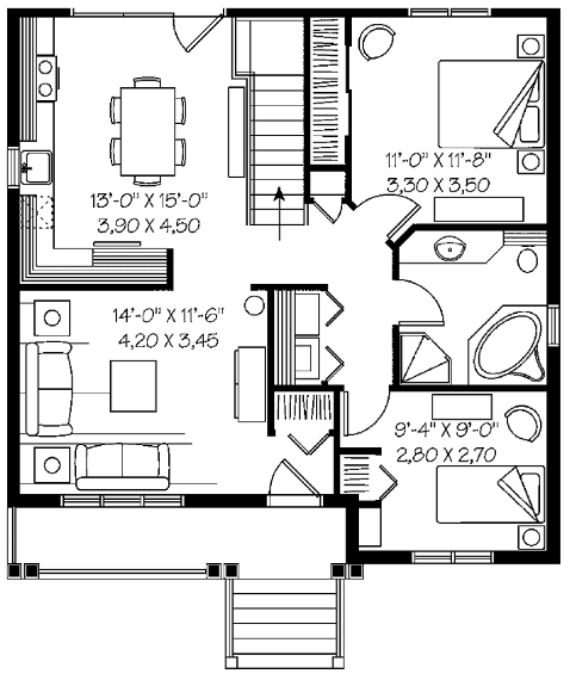 plano de casa dos dormitorios, plano vivienda dos dormitorios