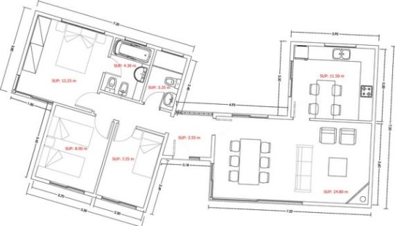 plano casa 3 dormitorios, plano vivienda 3 habitaciones