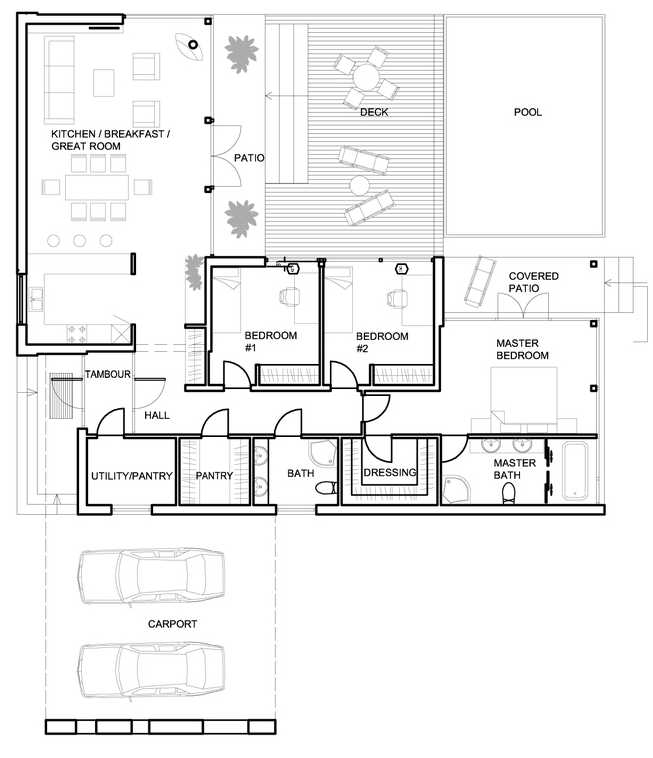 plano moderno un nivel – Planos de Casas Gratis
