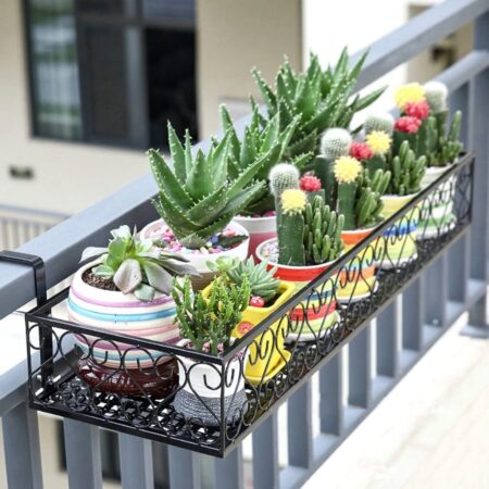 balcones con cactus, soporte para plantas en balcones